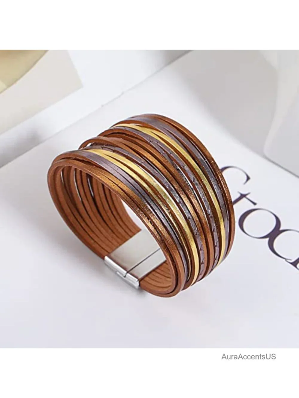 Bohemian Leather Wrap Bracelet, Layered Stackable Bracelets with Clasp Women